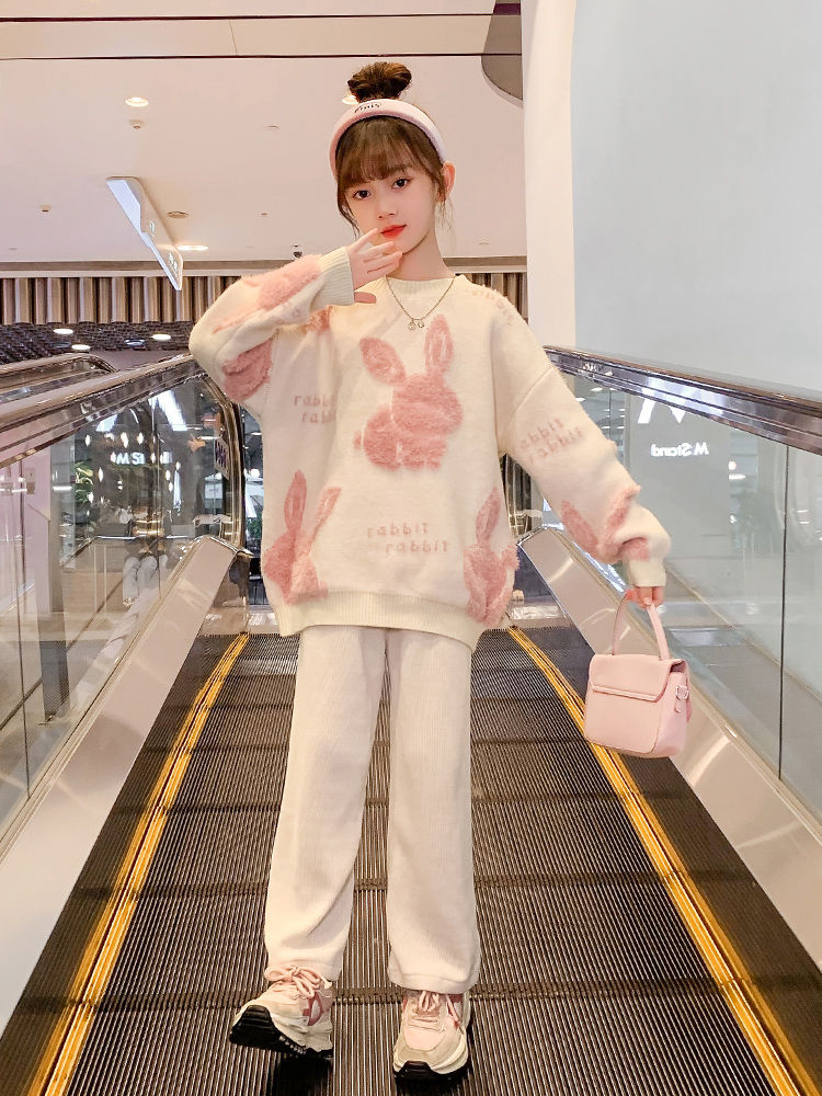 女童毛衣加絨2023新款秋冬裝洋氣兒童打底衫加絨加厚童裝女孩上衣
