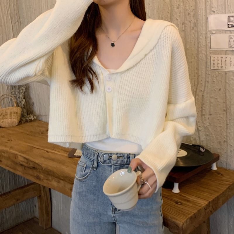 2023 Hong Kong style retro autumn and winter chic top lazy style design sense small trendy short chic knitted sweater