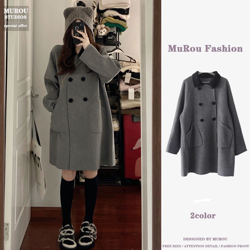 Gray woolen coat women's 2022 autumn and winter new hot style woolen coat high-quality small man mid-length