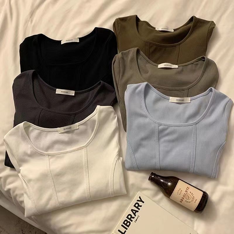 Fishbone long-sleeved T-shirt women's spring, autumn and winter new bottoming shirt short design sense niche inner wear pure desire wind top