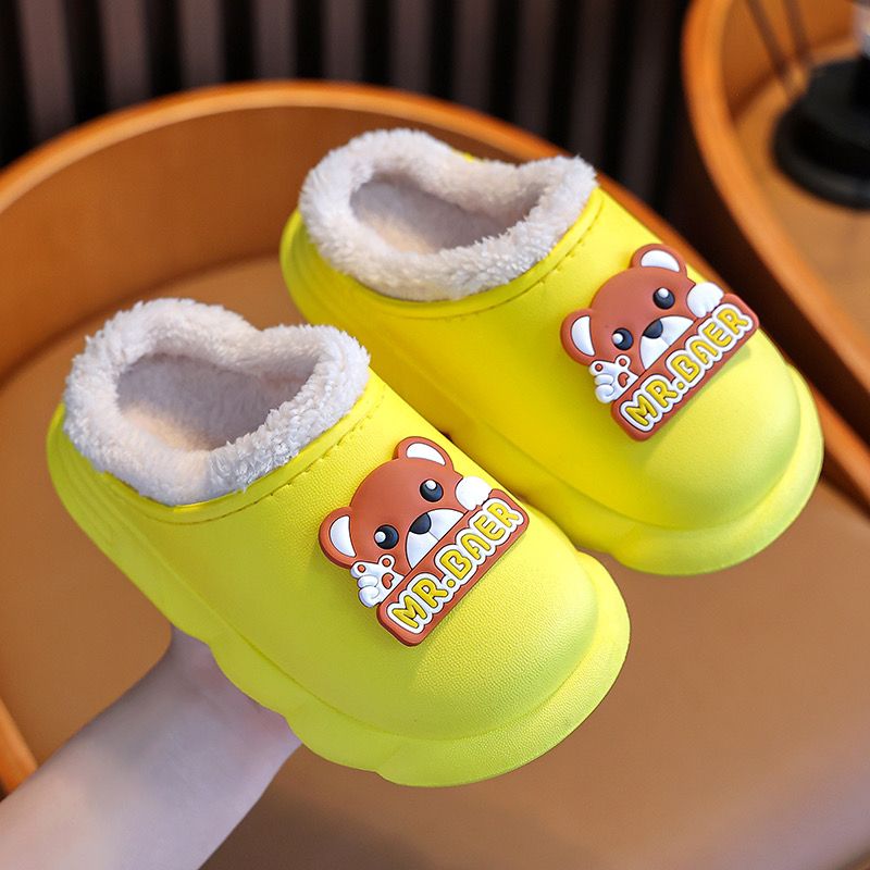 5X children's cotton slippers winter leather boys and girls parent-child warm non-slip soft bottom waterproof children's cotton shoes bag heel