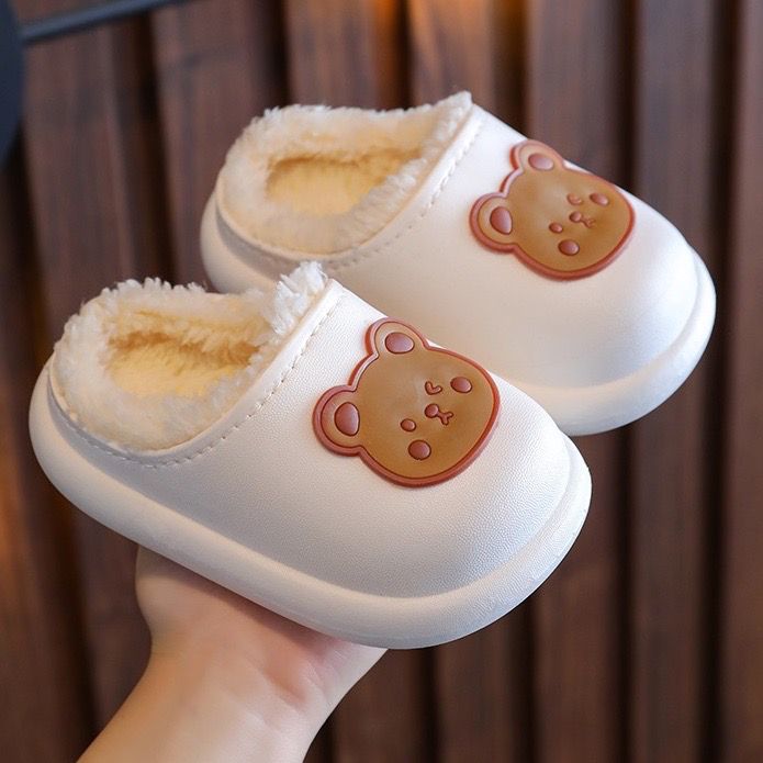 5X children's cotton slippers winter leather boys and girls parent-child warm non-slip soft bottom waterproof children's cotton shoes bag heel