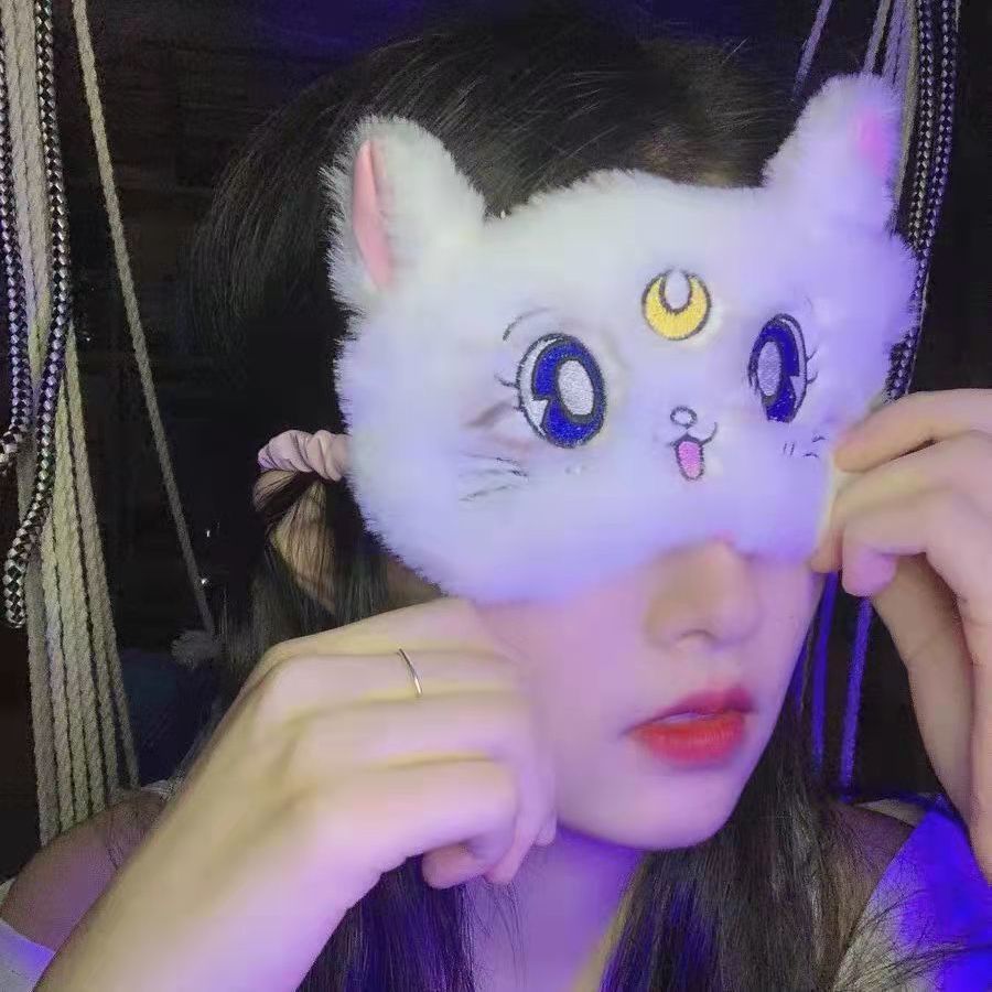 可爱美少女猫咪眼罩女睡眠遮光学生韩版儿童男冰袋款毛绒ins卡通
