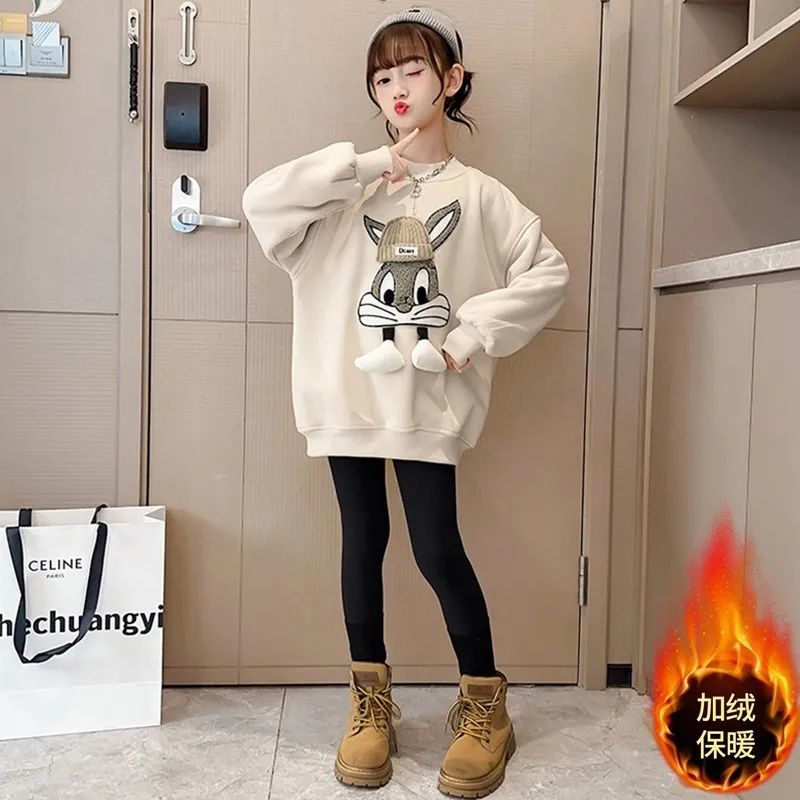 Girls' fleece sweater autumn and winter  new net red foreign style big children's fashionable children's winter thickened bottoming shirt
