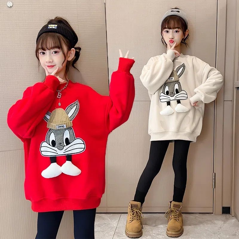 2022 new winter clothes plus velvet thickened sweater children's clothing children's clothing Korean version of the foreign style loose top tide