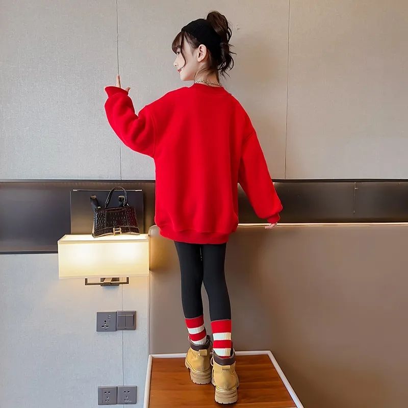 Girls' fleece sweater autumn and winter  new net red foreign style big children's fashionable children's winter thickened bottoming shirt