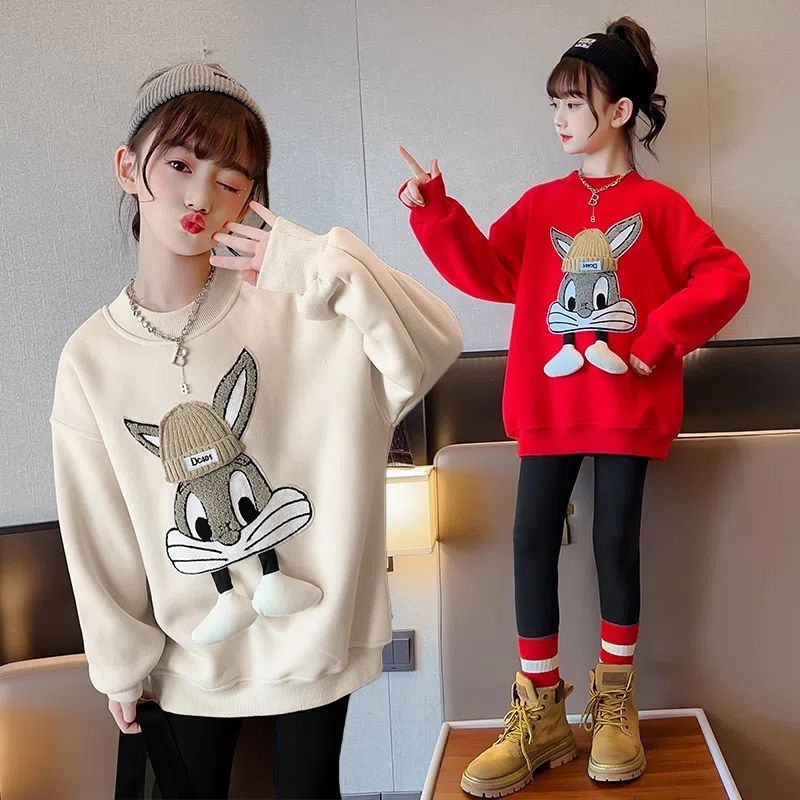 2022 new winter clothes plus velvet thickened sweater children's clothing children's clothing Korean version of the foreign style loose top tide