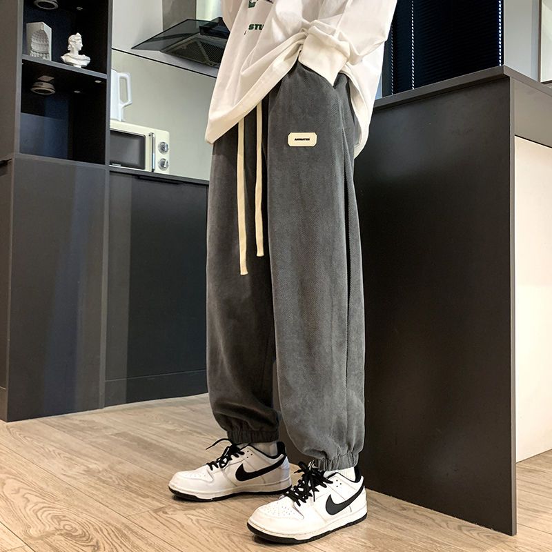 Autumn and winter trousers men's thickened trendy loose trousers trousers plus velvet all-match sports pants trendy brand casual sweatpants