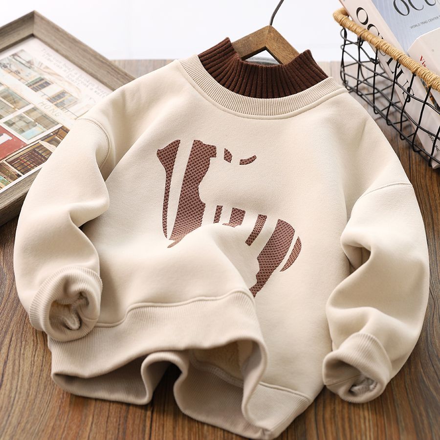 Boys' all-in-one velvet thickened sweatshirt  winter new Korean style medium and large children's warm base shirt trend