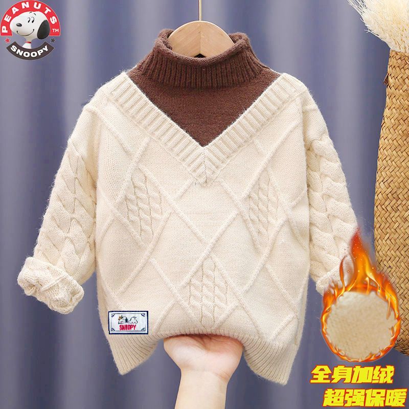 女童毛衣新款爆款加绒儿童打底中大童假两件毛衣保暖