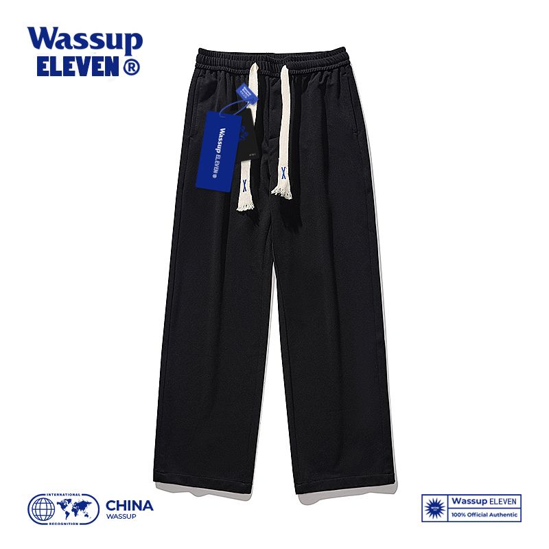 WASSUP ELEVEN國潮闊腿褲子男春秋ins寬鬆直筒休閒重磅情侶衛褲潮