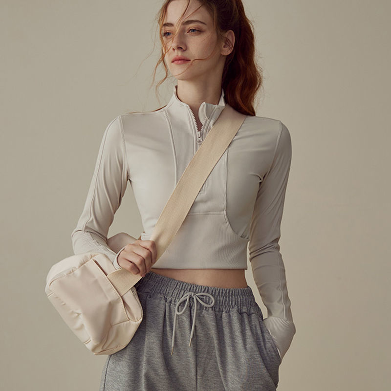 瑜伽服女外套秋冬健身服運動上衣緊身衣專業跑步服半拉鏈夾克長袖