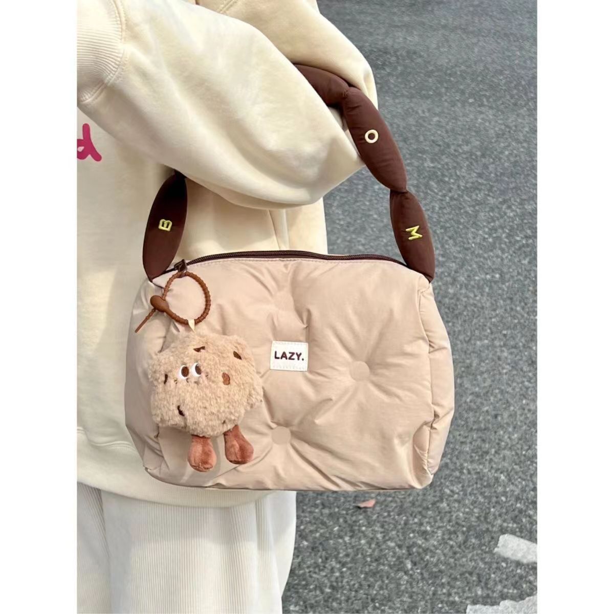 秋冬包包女TAGI方塊蛋餅包羽絨包單肩手提包奶酪包枕頭包軟包ins
