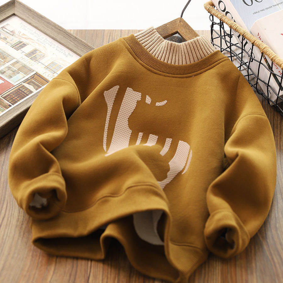 Boys' all-in-one velvet thickened sweatshirt  winter new Korean style medium and large children's warm base shirt trend