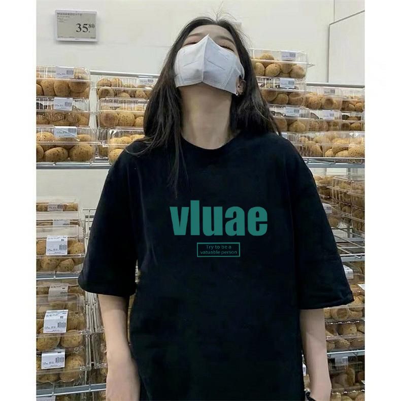 100%純棉短袖t恤女夏季新款寬鬆百搭顯瘦印花半袖休閒ins風上衣服