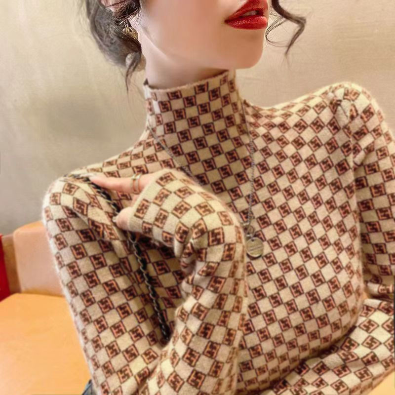 雙面德絨半高領時尚打底衫女秋冬新款修身內搭長袖t恤保暖上衣潮