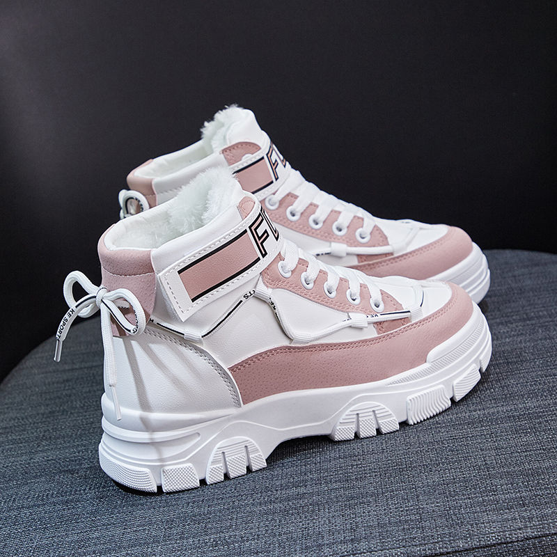 High-top cotton shoes women's winter new all-match casual students Korean sports shoes warm plus velvet Martin boots women
