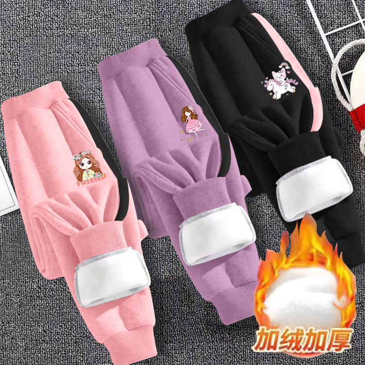 新款秋冬季女童韓版加絨保暖運動褲衛褲兒童洋氣加厚童褲束腳褲潮