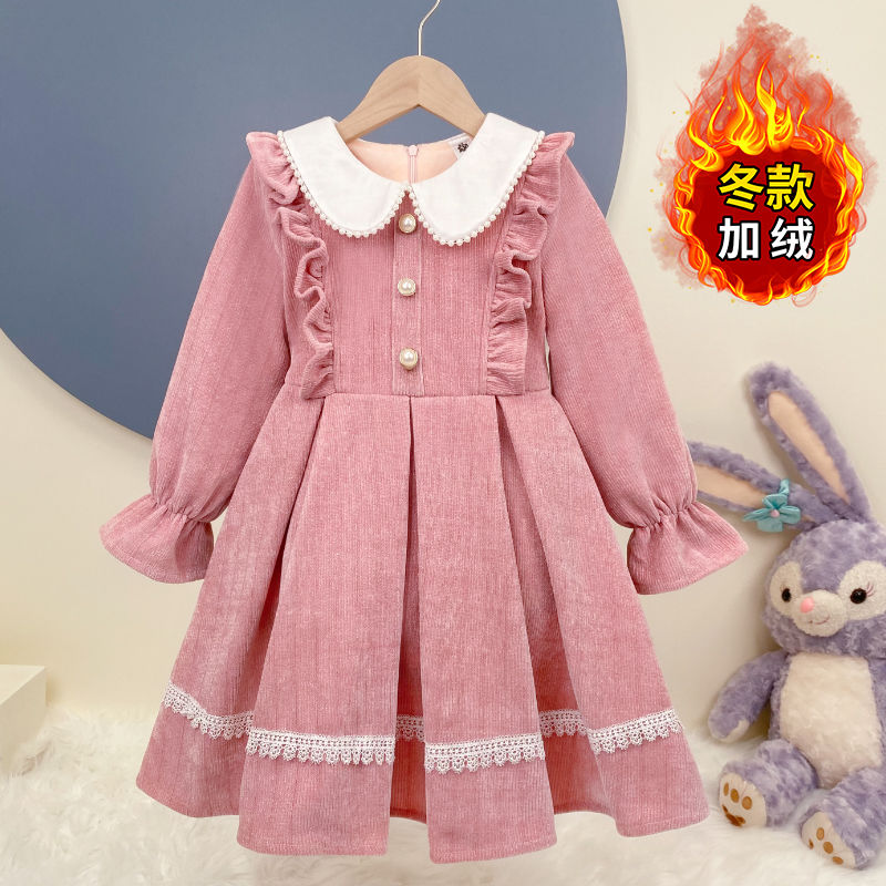 女童秋冬加絨連衣裙2022新款冬裝洋氣韓版童裝兒童女寶加厚公主裙