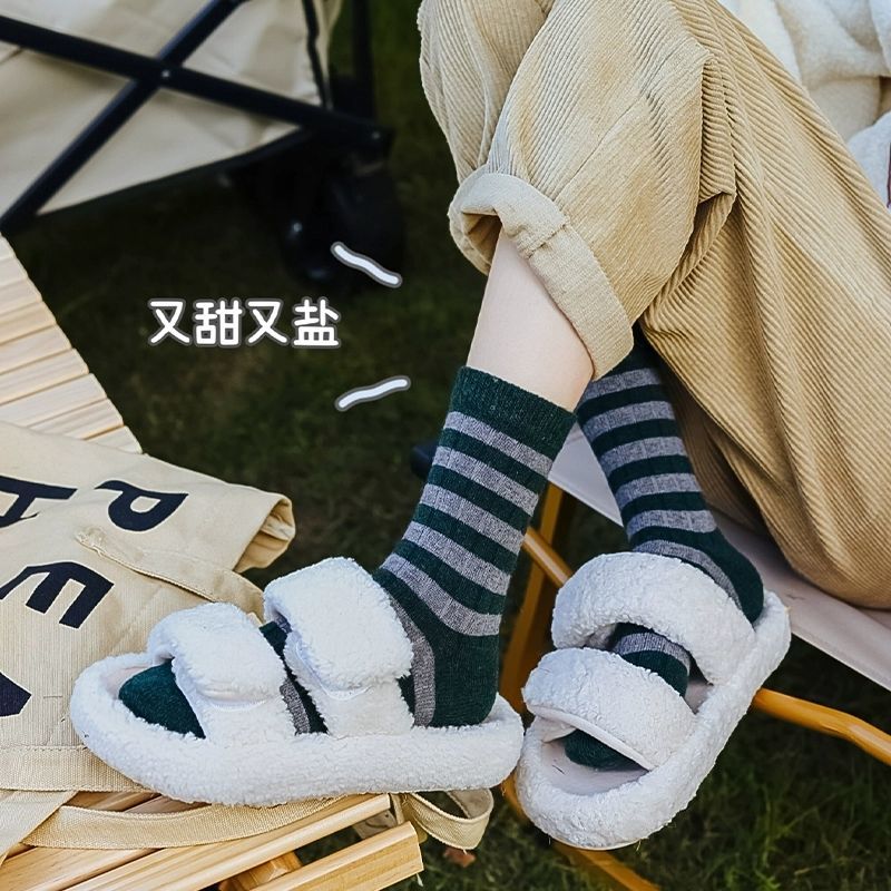 袜子女秋冬ins潮中长筒百搭高颜值森系复古韩版学院风运动堆堆袜