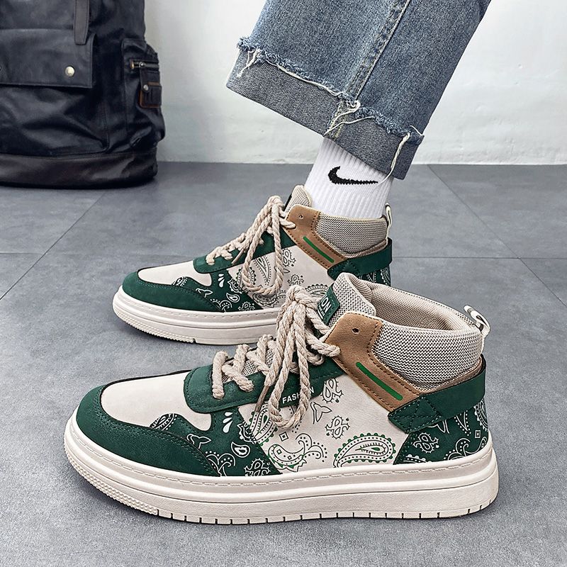 Spring men's shoes 2023 new high-top shoes men's sports casual cashew flower board shoes trendy all-match shoes men's models