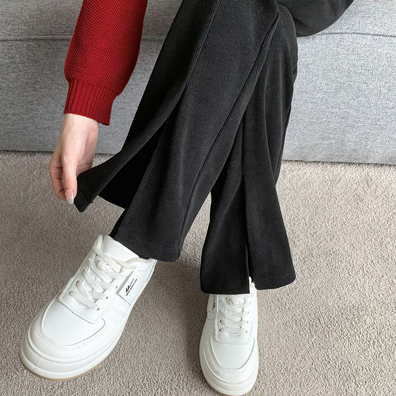 Small 150 slit wide-leg pants women's 145 winter straight high-waisted nine-point flared trousers XXS