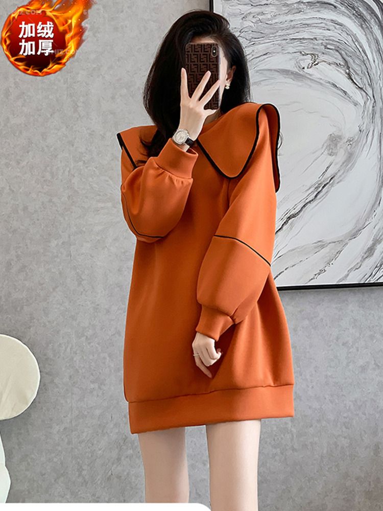 Spring and Autumn Doll Collar European Sweater Dress Fat MM Extra Large Size 300 Jin Covering Butt Mid-length Thin Velvet Dress