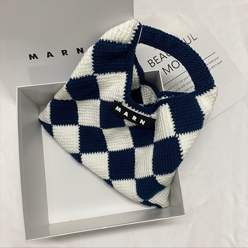 Marni菱格撞色針織編織手拿包2022秋冬新款marni包毛絨絨女士包袋