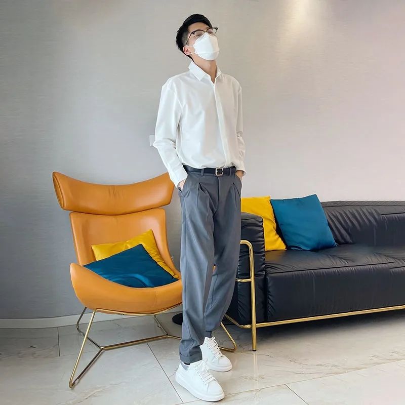 Korean version of non-ironing long-sleeved handsome white shirt solid color 2022 spring new shirt youth men's casual trendy brand