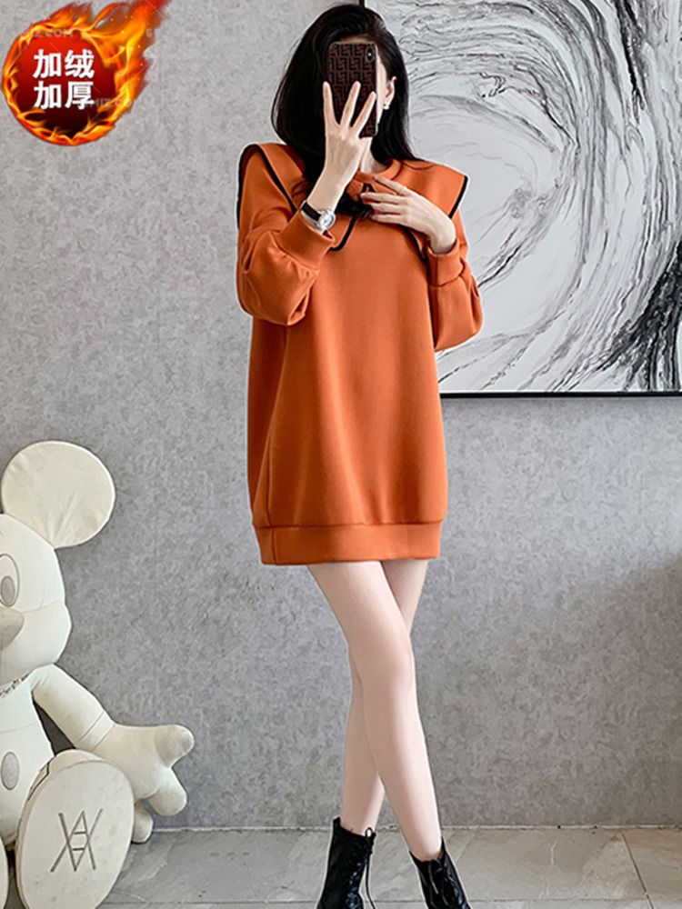 Spring and Autumn Doll Collar European Sweater Dress Fat MM Extra Large Size 300 Jin Covering Butt Mid-length Thin Velvet Dress