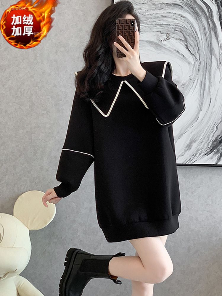 Spring and Autumn Doll Collar European Sweater Dress Fat MM Extra Large Size 300 Jin Covering Butt Mid-length Thin Velvet Dress