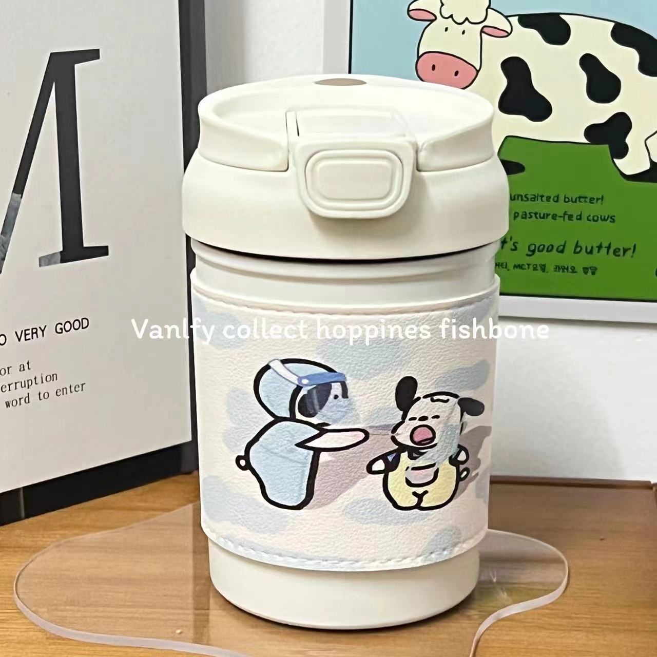 Pacha dog insulation cup girls high-value portable double drinking cup 2023 students portable simple children's straw cup
