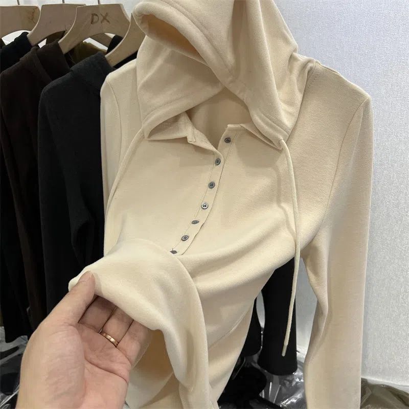 超軟糯雙面德絨連帽長袖加絨保暖打底衫秋冬新款洋氣小衫百搭上衣