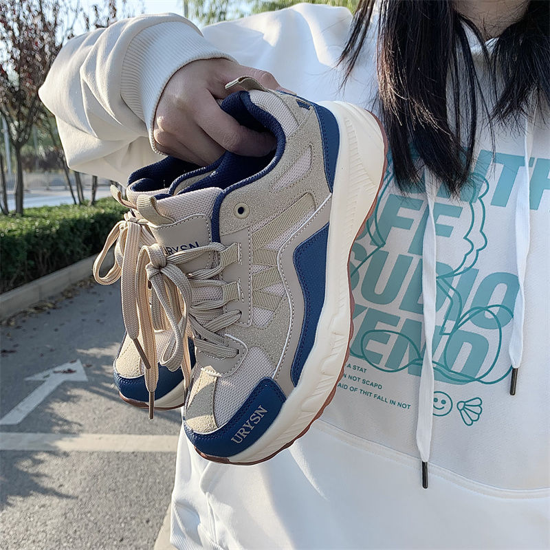 易少年復古顯腳小港風運動鞋女學生小眾百搭厚底輕便防滑跑步鞋潮