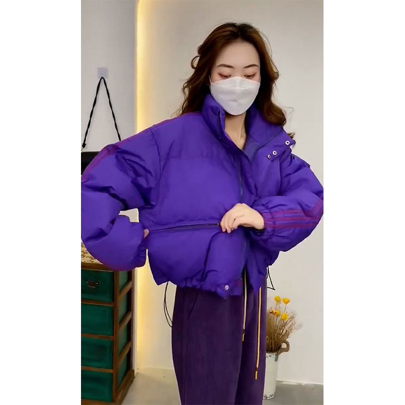 歐貨加棉小棉襖短款麵包服小香風紫色棉衣棉服外套秋冬季女裝新款
