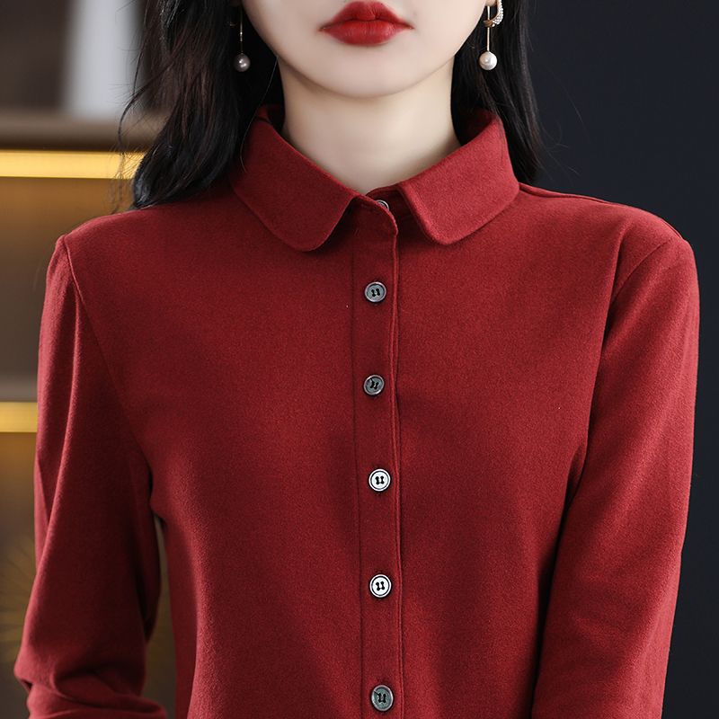 雙面德絨襯衫女22秋冬加厚保暖內搭小衫休閒顯瘦百搭打底襯衣加絨