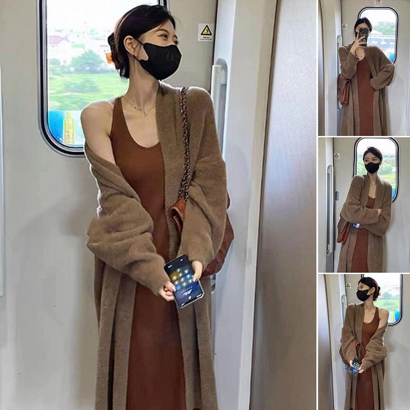 秋冬赫本風御姐氣質名媛法式高級感針織開衫吊帶連衣裙子兩件套裝