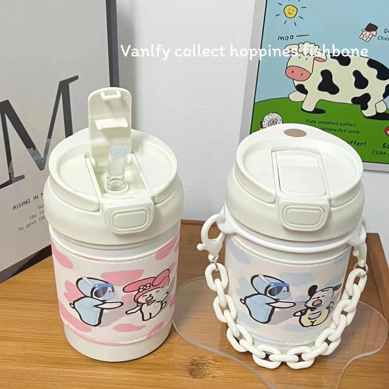Pacha dog insulation cup girls high-value portable double drinking cup 2023 students portable simple children's straw cup