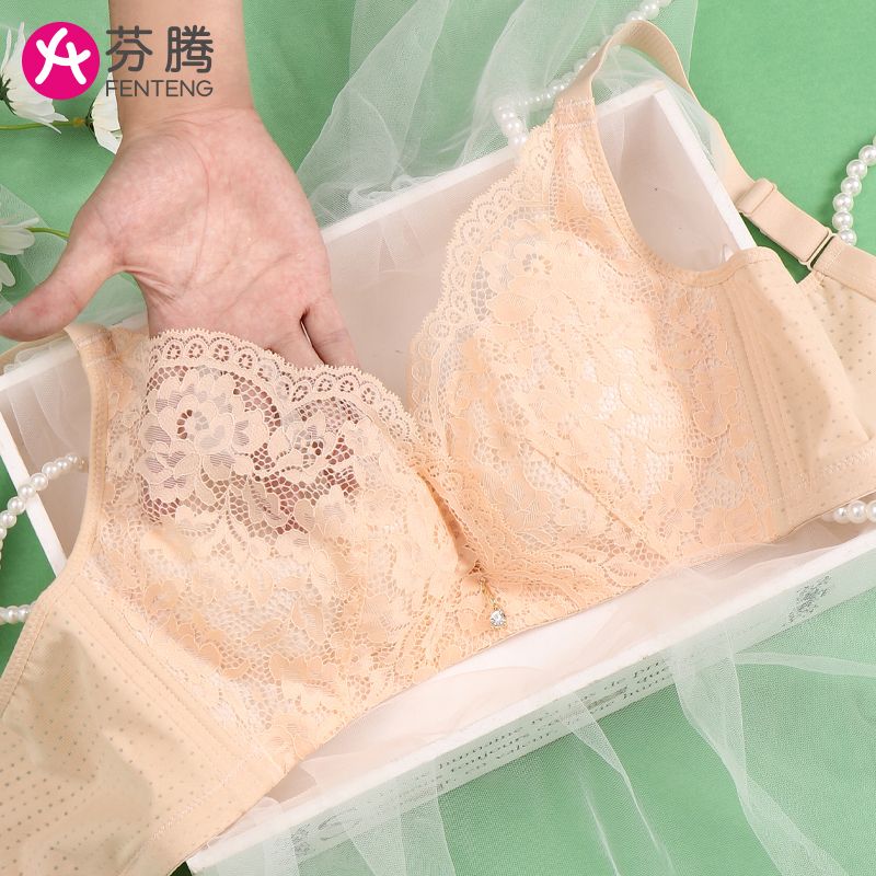 Fanteng underwear women's big breasts show small closing side breasts anti-sagging sexy lace adjustable bra without steel ring