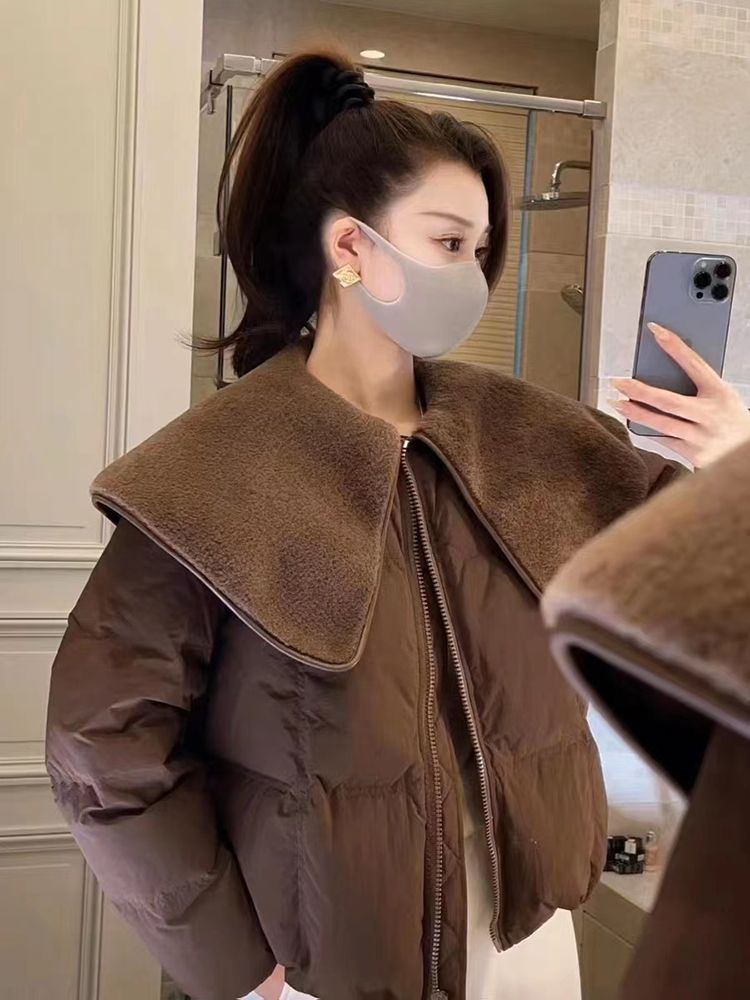 短款羽絨棉服女冬季麵包服加厚棉襖娃娃領2022新款小個子棉衣外套