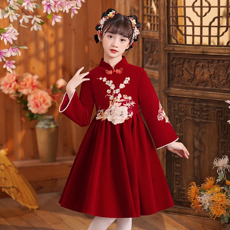 女童漢服秋冬古裝拜年服加厚兒童唐裝中國風襦裙女孩古風連衣裙冬