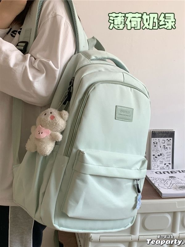 簡約百搭ins校園風雙肩包女 純色大容量高中學生書包旅行電腦背包