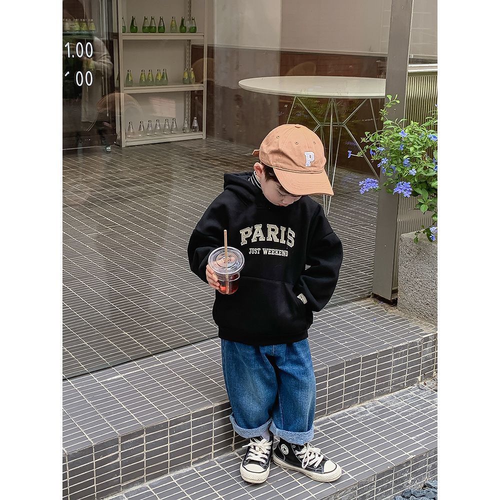 Children's autumn and winter clothes boys hooded sweater plus velvet thickened baby top 2022 new style foreign style clothes trendy style