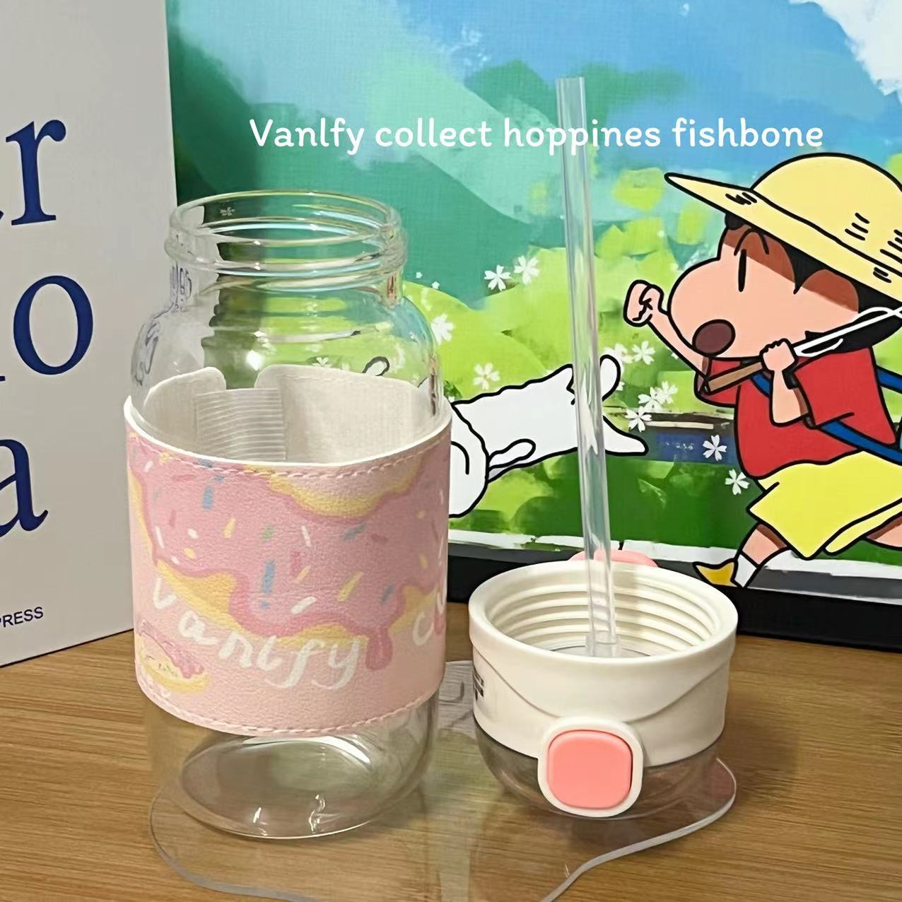 Pacha dog glass ins high-value niche portable straw cup female student couple models cute and simple water cup