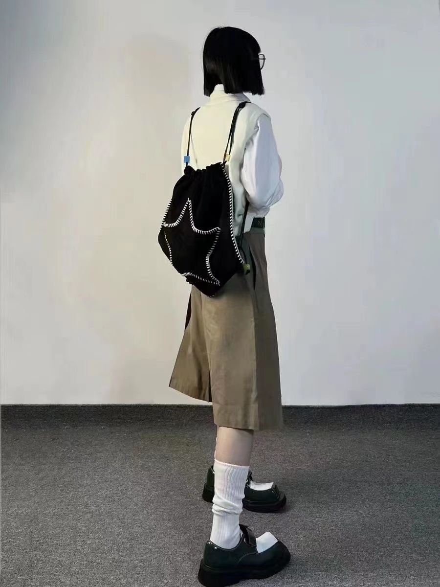  New Niche Black Star Drawstring Backpack Messenger Bag Various Carrying Methods