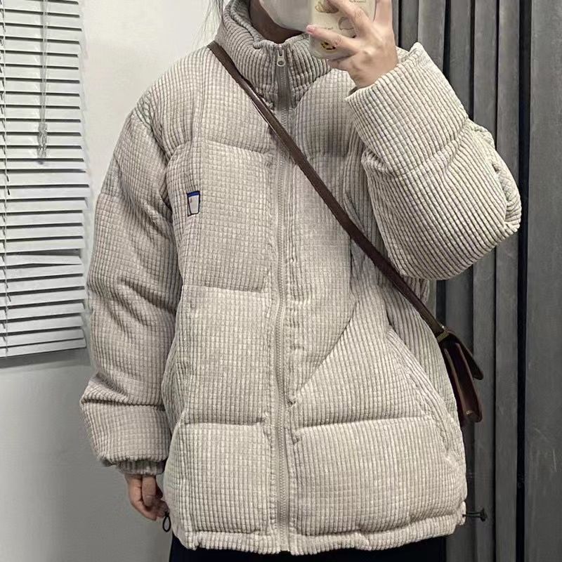 純色燈芯絨棉衣棉服女2023年冬季新款oversize韓系厚外套麵包服潮