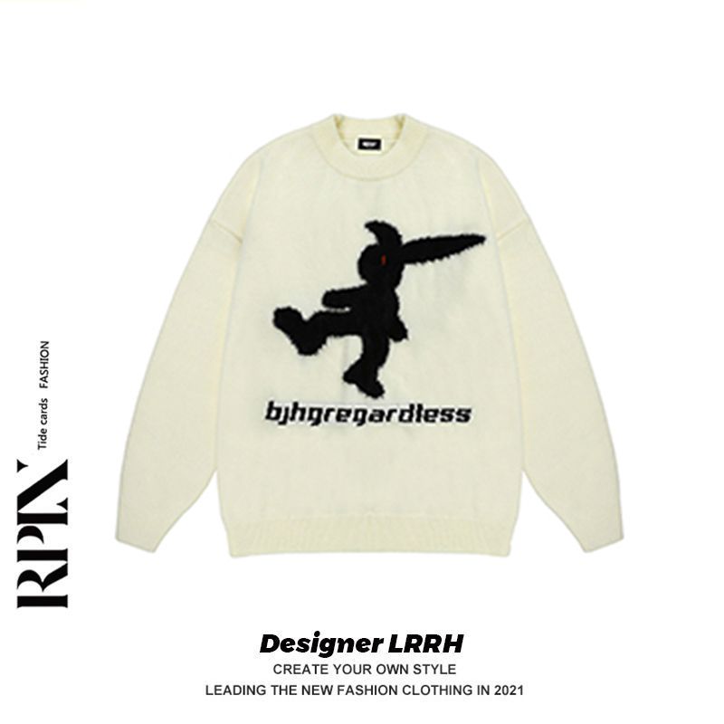 RPIN Spring and Autumn Alphabet Embroidery Personality Thick Pullover Sweater for Men and Women Loose Design Sense Niche Versatile Top Trend