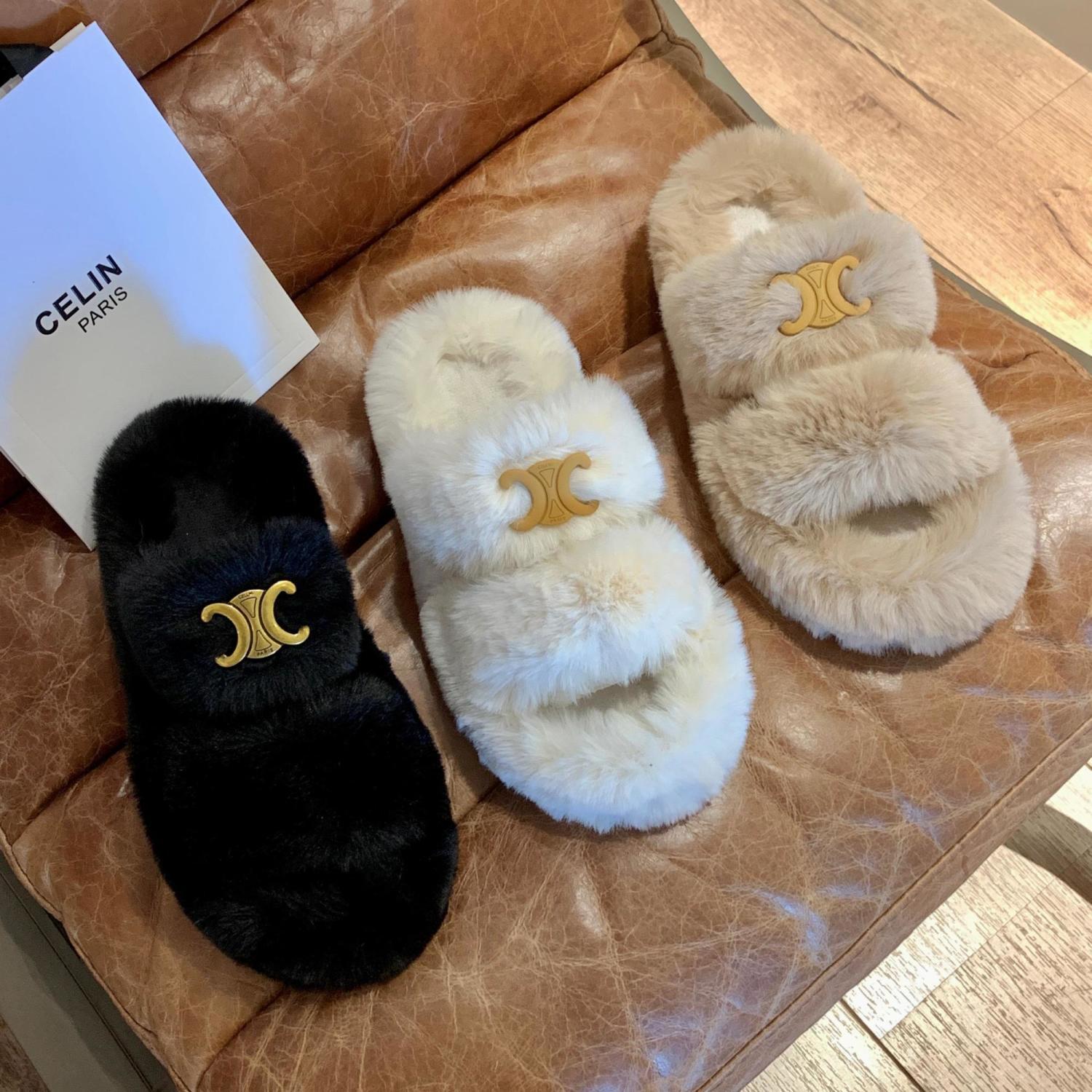 Popular thick-soled furry slippers for women to wear outside 2022 new ins trendy shoes autumn and winter one-word plush cotton slippers