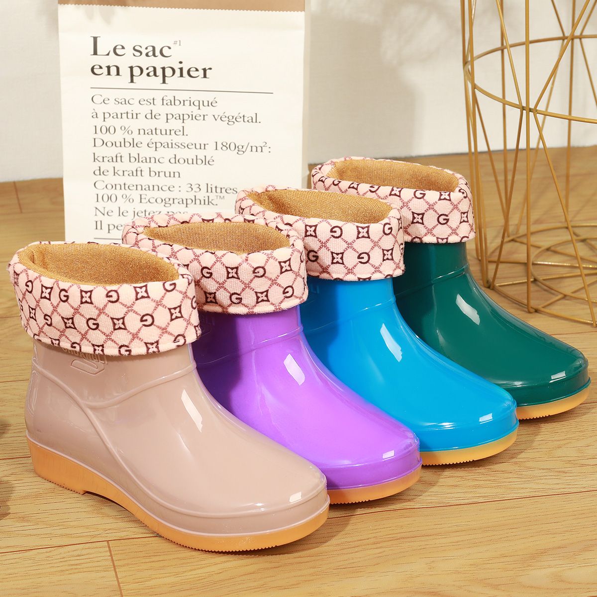 四季雨鞋女士短筒保暖雨靴成人加绒棉防水鞋防滑工作胶鞋套水靴冬