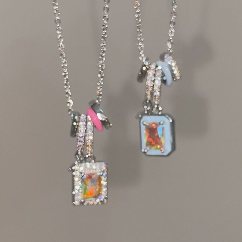 Hidden cat beauty Bopeep sunset rainbow candy necklace colorful sugar cube pendant sweet cool hot girl ins clavicle chain
